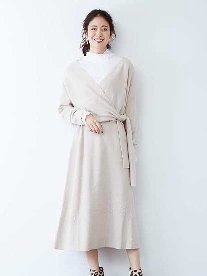 Amazon ルージュ ヴィフ ラクレ Rouge Vif La Cle ワンピース ドレス カシュクールニットワンピ レディース ベージュ Free ワンピース チュニック 通販