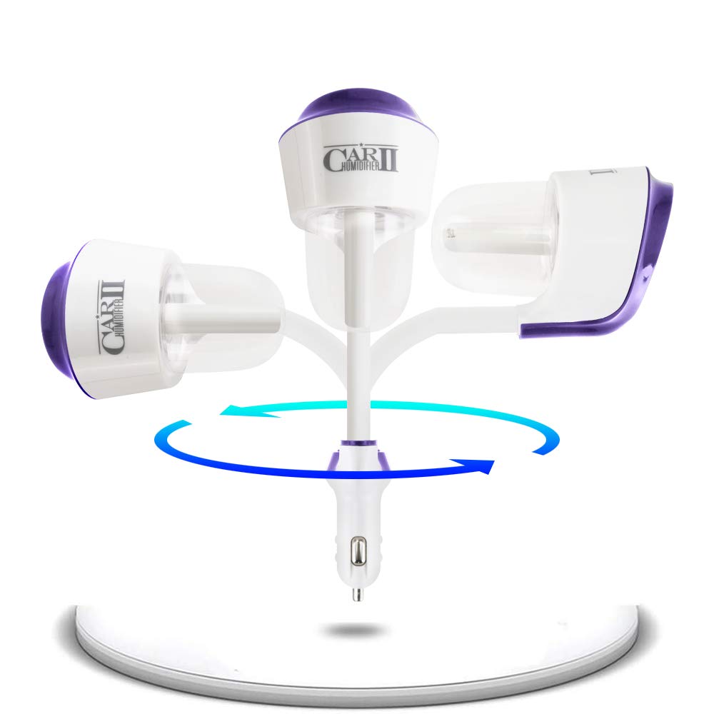 12V Mini Car Aromatherapy Diffuser Cool Mist Car Air Purifier with 2 USB Charger GenLed Car Humidifier Car Diffuser Filters Gift Portable Car Essential Oil Diffuser Car Diffuser Purple