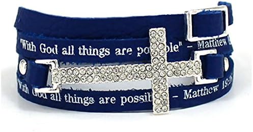 4031180 Matthew 19:26 Leather Wrap Cross Bracelet Scripture With God All Things Are Possible