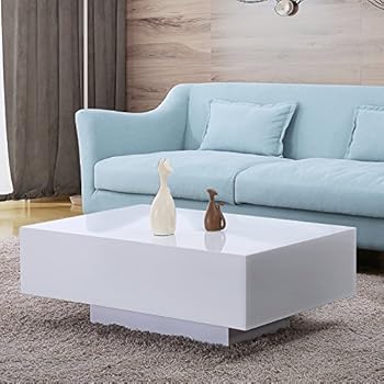 Mecor High Gloss White Rectangle Coffee Table, Modern Side/End/Sofa Table, 1 Layer Living Room Home Furniture, Small Size