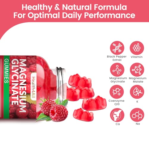 Magnesium Glycinate Gummies 1000mg, High Absorption Sugar Free Magnesium Potassium Supplement for Relaxation, Stress Relief, and Sleep Support for Adults & Kids - 90 Raspberry Gummies