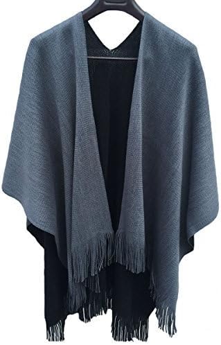 Women‘s Knitted Open Poncho Cape Ladies Christmas Shawl Blanket Wrap With Tassel
