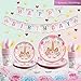 Unicorn Party Supplies Set For Birthday - Set of 16 Including Cake Plates, Cups, Napkins, Tableware, Table Cover, Birthday Banner, Magical Fantasy Birthday Decoration for Girls