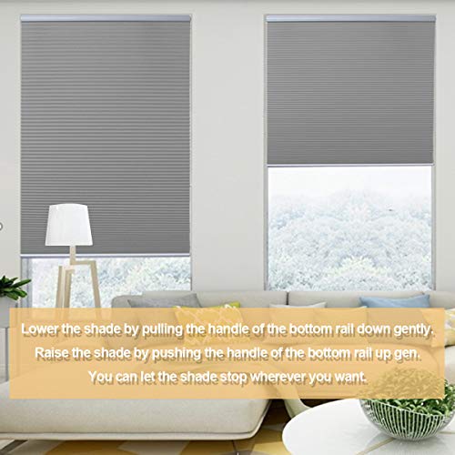 Allesin Cellular Honeycomb Blinds White Dark Gray Blackout 46" W x 48" H Single Cell Pleated Shade Cordless Easy Lift Room Darkening Inside & Outside Mount for Windows