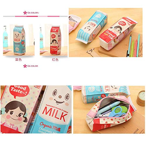 BONTOUJOUR 2 Pcs Cute Milk Box Pattern Pencil Box Crochet Hook Knitting Needle Case Pencil Bag Pocket (1 Red+1 Blue)
