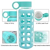 Sportsun Glass Water Bottle with Silicone Protection Sturdy and Lightweight for Hiking Camping Backpackers, 100% Leak Proof, Turquoise Color