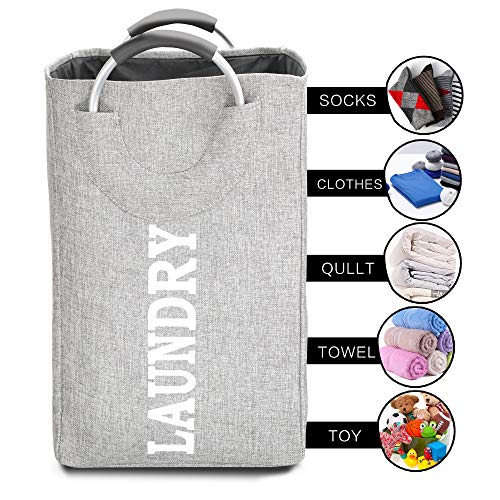 Laundry Basket, Laundry Hamper Bag with Handles, Collapsible Clothes Hamper Basket Foldable for Washing Large Storage, Space-Saving Soft Grip, Stand on own, Gray - Thumbnail 2