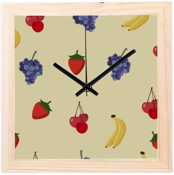 Yushg Clock For Office Wall Grape Purple Sour Fruit Non-ticking Square Silent Wooden Diamond Display Wall Clocks Painting Dial Kitchen Bedroom Decor Clock For Home Gym