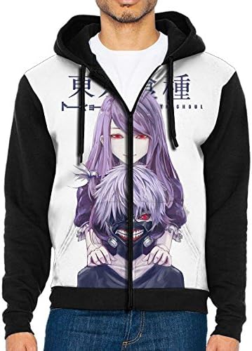 XingYeZhenZhi Men's Tokyo Ghoul Long Sleeve Full Zip Up Hoodie Sweatshirt Casual Active Hooded Jackets