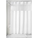 InterDesign Fabric Shower Curtain with Clear Window for Bathroom - 72" x 72", White/Clear