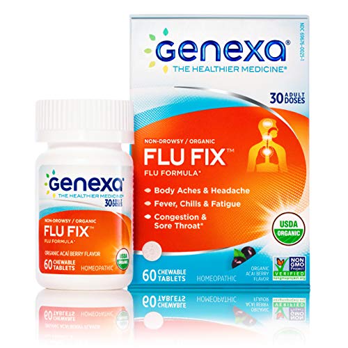 Genexa Flu Medicine: Certified Organic, Physician Formulated, Natural, Homeopathic & Non-GMO Verified Multi-Symptom Flu Remedy (60 Chewable Tablets)