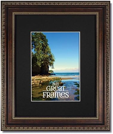 Set of 2 - 11x14 Ornate Heritage Bronze Picture Frames and Clear Glass with Single Black White Core Mats for 8x12