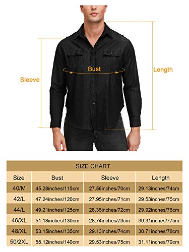 SATINIOR Men\'s Long Sleeve Button Down Shirts Woven Casual Dress Shirt Work Shirts (Black, 40/M)