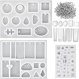 Mtlee 13 Pieces Assorted Designs Resin Casting Molds Silicone Jewelry Making Molds Set with 100 Pieces Mini Screw Eye Pins for Jewelry Pendants DIY