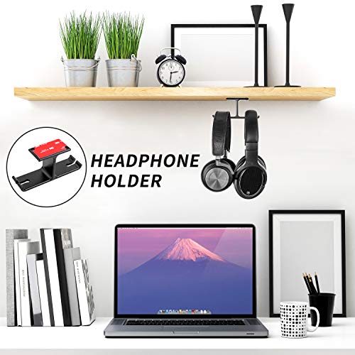 Dual Headphone Hanger Headset Stand New bee Under Desk Aluminum Headphone Hook Mount with Cable Organizer for All Headphones