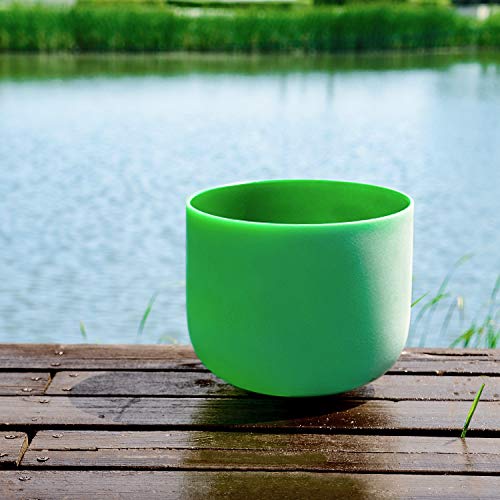 TOPFUND Singing Bowls F Note Crystal Singing Bowl Heart Chakra Green Color 12 inch (heavy duty bag and suede striker and o- ring included)