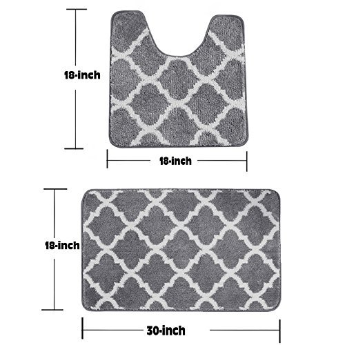 Fashion Dream Bath Rug Sets Non - Slip Toilet Rug Set Combination - Two Pieces Of Grey Bathroom Carpet 18 x 30 Inches & 18 x 18 Inches