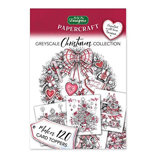 Katy Sue 'Greyscale Christmas Collection' Paper Craft Pad (Not Die Cut) - Makes 120 Card Toppers with a Variety of Verses and Designs - with Artwork by Teresa Goodridge