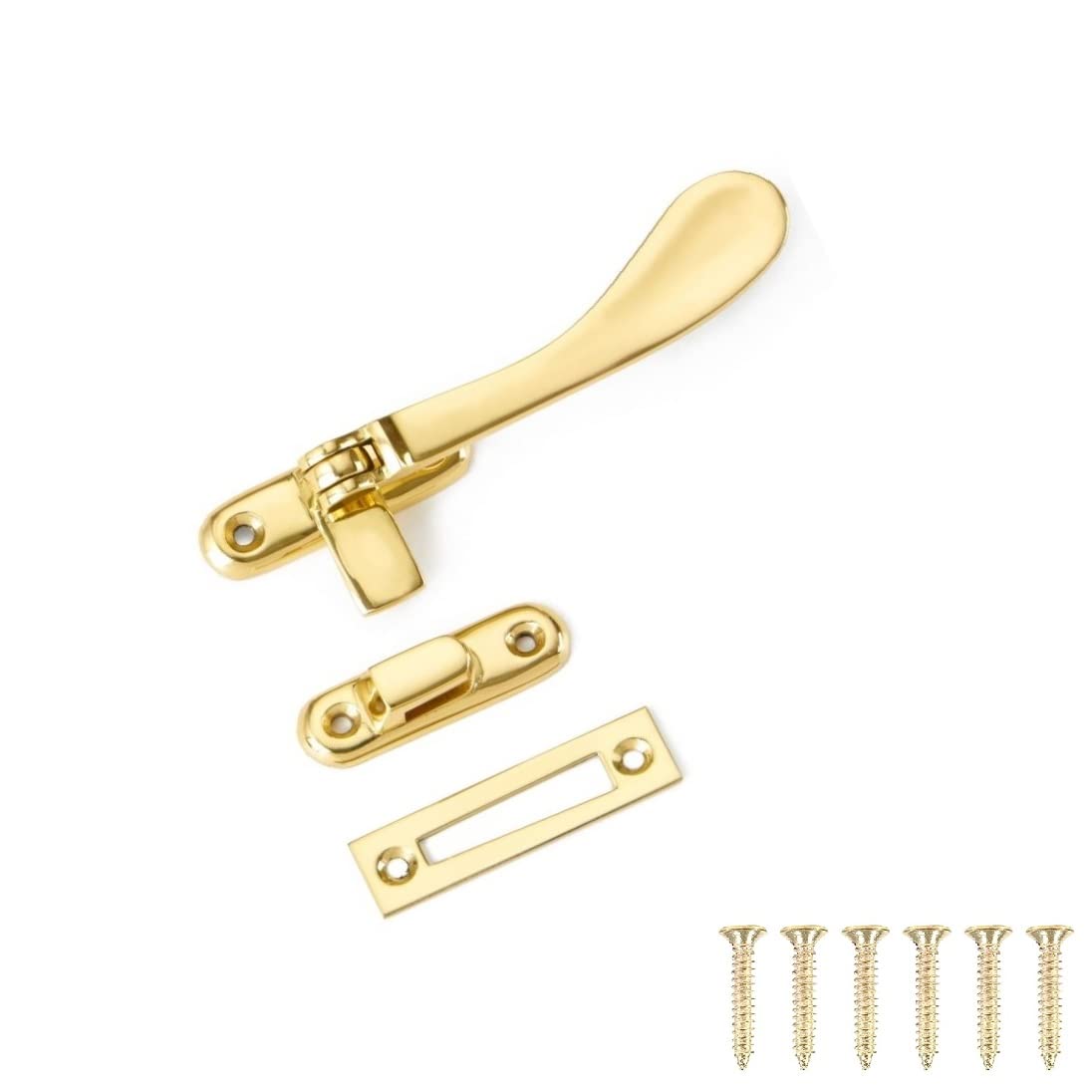 TERF® 100mm Heavy Duty Traditional Victorian Design Polished Brass Window Casement Fast Hook 100mm including Fixing Screw - Pack of 1
