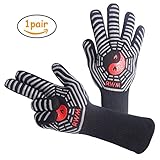 RWM BBQ Grill Gloves, Heat Resistant Cooking Gloves, Non-slip Silicone Coated Oven Mitts for Grilling, BBQ, Oven, Baking and Microwave - Safe Handling of Pots and Pans