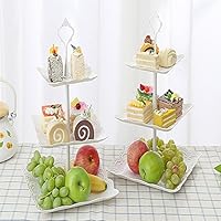 Candora 2 Sets Plastic Imitation Ceramics 3 Tier Cake Stand 6"&8"&10" Party Food Server Display Set Dessert Stand Slate Serving Set for Sweet time