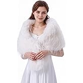 AMTFBY Women's Faux Fur Shawl Wrap Bridal Wedding Fur Scarf Collar Winter Warm Stoles Shrug Evening Party Coat Cape