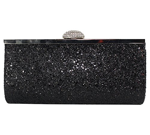 Missfiona Sparkly Glitter Formal Clutch Purse Wedding Party Evening Bag for Women(Black) - Thumbnail 5