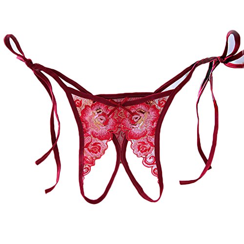 Floralby Women Embroidery G-Strings Thongs Crotchless Underwear Panties Briefs