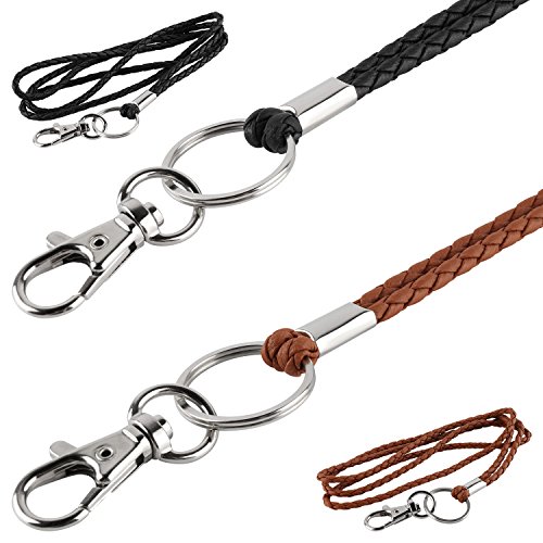 Leather Lanyard, PLENTY 2PCS Handmade 23inch Strong Office Necklace Lanyard with Clip and Keychain for Keys, ID Badge Holder, Camera, Cell Phone, iPod MP3 MP4, USB Flash Drive (Black+Brown) - Thumbnail 6
