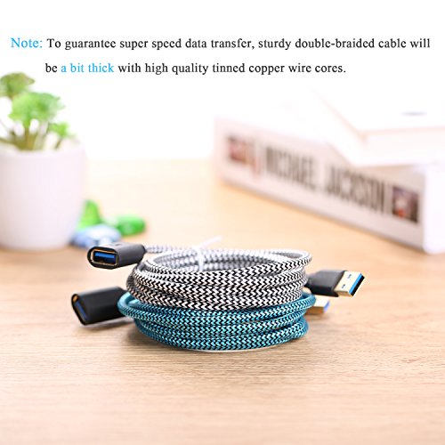 USB Extender, Besgoods 2-Pack Braided USB 3.0 6 ft USB Extension Cable A Male to A Female Extension Cord with Gold-Plated Connector, White Blue
