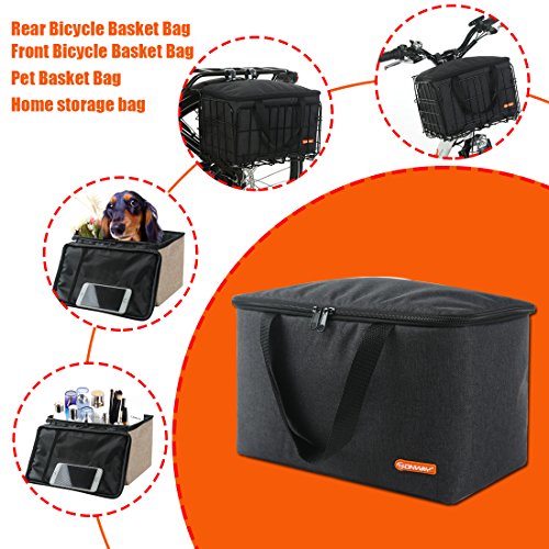 Onway Front handlebar bike basket folding bicycle Lift-Off Basket with Carrier tote Basket liner Bag, brown/black