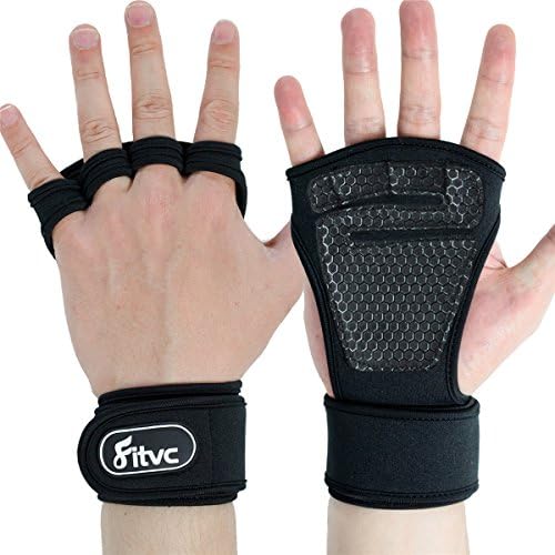 FITVC Gym Gloves with Wrist Wraps Support for Weight Lifting Fitness Crossfit Workout Black-L