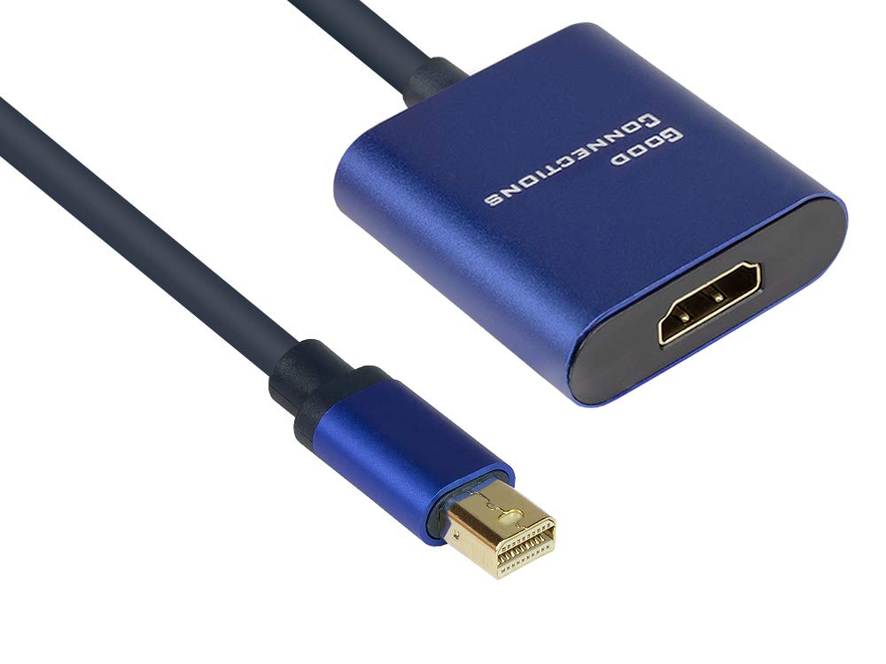 Good Connections® SmartFLEX Mini DisplayPort 1.4 to HDMI 2.0 Adapter - 4K UHD @ 60Hz RGB / 4:4:4 - Copper Conductor, Aluminium Housing - Highly Flexible - Dark Blue - 0.2 m / 20 cm