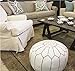 moroccan poufs Genuine Leather Pouf Ottoman Cover, footrest - Hassock Footstool with Storage for Living Room, Round pouffe poufs Poof, Poofy Ottoman - Bohemian Moroccan Decor - Unstuffed (White)