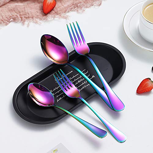 Rainbow Silverware Set 40Piece, Stainless Steel Flatware Set Service for 8, Dishwasher Safe