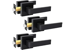 KAMOTA Passage Door Levers, 3 Pack Black Heavy-Duty Door Handles, Square Non-Locking Door Knobs, Right and Left Handed for Closets, Hallways and Conference Rooms
