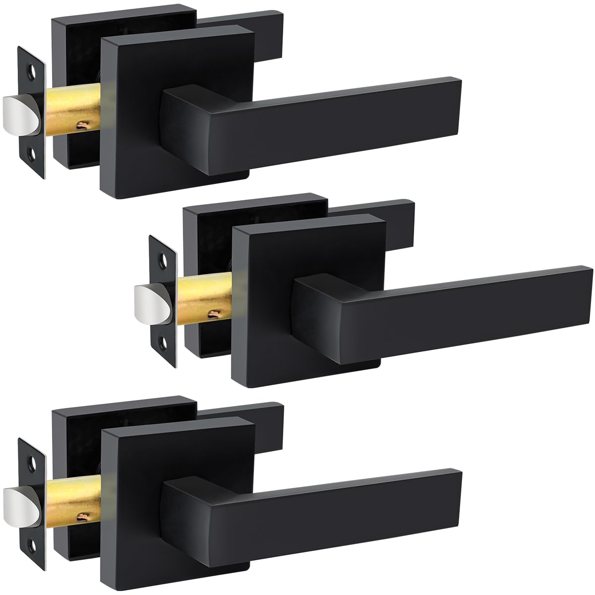 Photo 1 of KAMOTA Passage Door Levers, 3 Pack Black Heavy-Duty Door Handles, Square Non-Locking Door Knobs, Right and Left Handed for Closets, Hallways and Conference Rooms