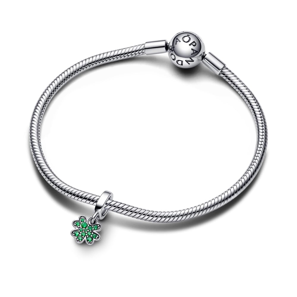 PANDORA Moments Vierblättriges Kleeblatt Charm-Anhänger aus Sterling Silber mit Kristallen, Kompatibel Moments Armbändern, 792751C01