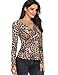 MISS MOLY Sexy Leopard Grain Tops for Women Long Sleeve V Neck Ruched Shirt Warp Crop Blouse, Leopard Print #1, Large / US-15