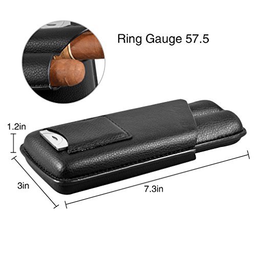 Volenx Cigar Case, 2 Cigars Black Leather Cigar Travel Case with Cutter - Thumbnail 4