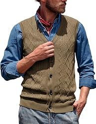 Mens Cable Knit Sweater Vests Button Down Vintage