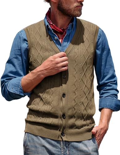 Mens Cable Knit Sweater Vests Button Down Vintage