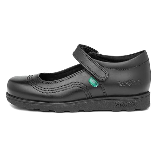 Kickers Girl's Fragma Pop Leather School Shoes | Smart Everyday School Look | Everyday Comfort Fit, Cushioned for All-Day Wear, Black, 8 UK Child