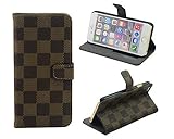iPhone 6 / 6S, Luxury Brown Checker Faux Leather Fashion Designer Wallet Flip Cover Skin Case Stand