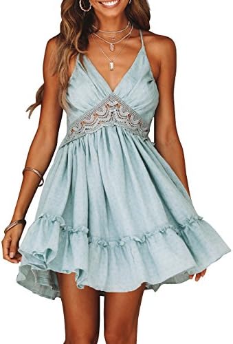 Angielucky Women's Sexy Halter Lace Sundresses A-line Mini Dress Swing Skater Dresses (Suits US 2-10)