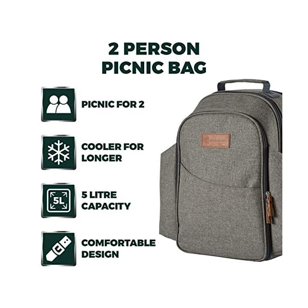 Tower-CC879023-Heritage-2-Person-Picnic-Bag-with-Tableware-Set-PEVA-Insulation-5L-Green-and-Tan Tower Coast & Country CC879023 Heritage 2-Person Picnic Bag with Tableware Set, PEVA-Insulation, 5L, Green and Tan