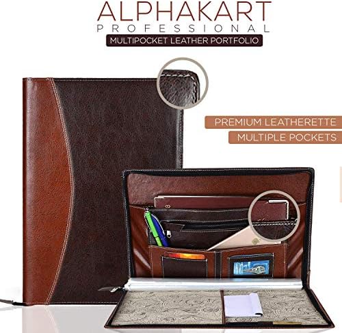 Alpha Kart Multi-pocket Professional Leather Portfolio Document Holder with Leaf for Certificates , File , Folders (20 Leafs, Size-FS, Black and Brown Mix)