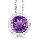 Gem Stone King 14K White Gold Purple Amethyst Pendant Necklace For Women (0.45 Cttw, Gemstone February Birthstone, Round 5MM, with 18 Inch Chain)