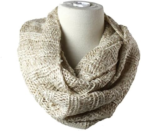 Premium Women's Winter Warm Scarf Infinity 2Circle Cable Knit Cowl Neck Long Scarf Shawl-Warm White