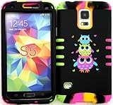 Wireless Fones TM Samsung Galaxy S5 Case Dual Layer Hybrid Impact Resistant Protective Cute Owls Snap on Over Two Tone 3 Skin